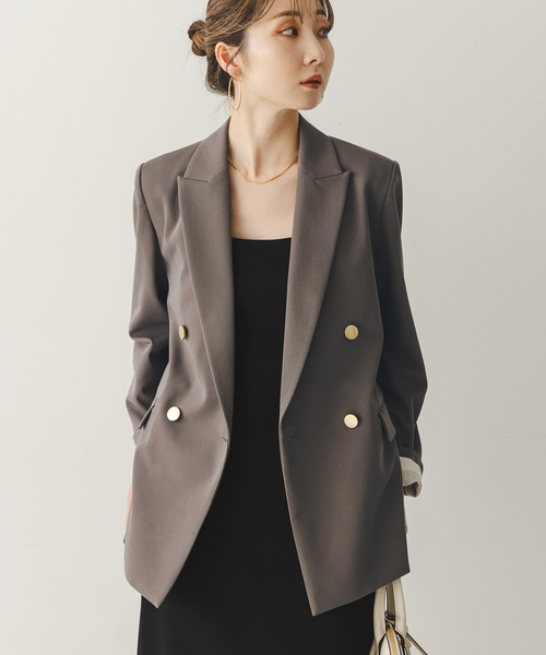 Noble（ノーブル）の「《追加・新色・セットアップ対応》フローツイルピークドラペルジャケット（テーラードジャケット・レディース・チョコ/ベージュ・40/38/36/34）」の8枚目の写真