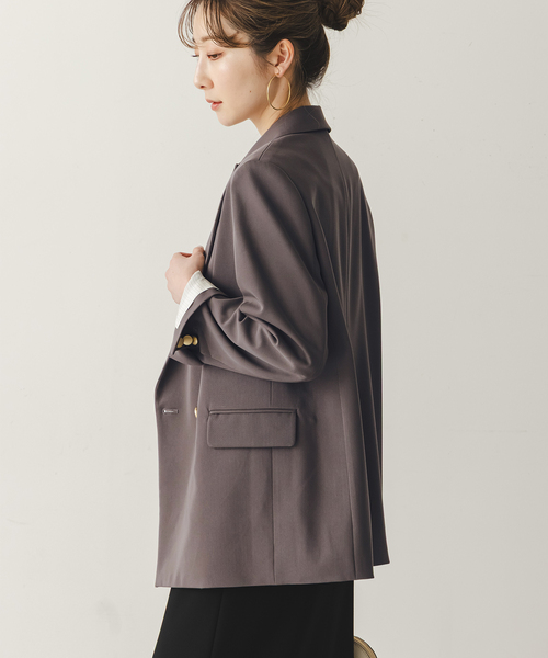 Noble（ノーブル）の「《追加・新色・セットアップ対応》フローツイルピークドラペルジャケット（テーラードジャケット・レディース・チョコ/ベージュ・40/38/36/34）」の9枚目の写真