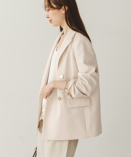 Noble（ノーブル）の「《追加・新色・セットアップ対応》フローツイルピークドラペルジャケット（テーラードジャケット・レディース・チョコ/ベージュ・40/38/36/34）」の20枚目の写真