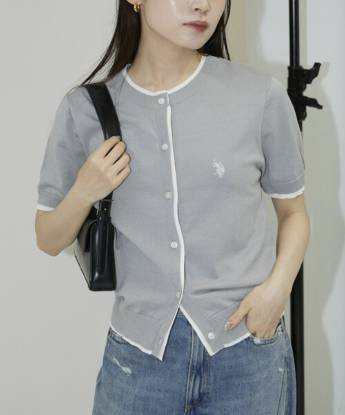 U.S. POLO ASSN.(ユーエスポロアッスン)の「U.S. POLO ASSN. × PUBLUX/ユーエスポロアッスン <接触冷感>別注 ショートスリーブ フェイクレイヤード カーディガン 限定展開(カーディガン/ボレロ・レディース・グレー/チャコールグレー/ワインレッド/ネイビー・フリ-)」の5枚目の写真