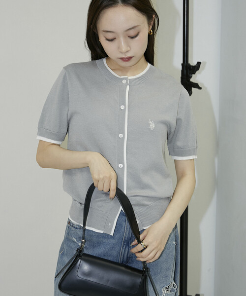 U.S. POLO ASSN.(ユーエスポロアッスン)の「U.S. POLO ASSN. × PUBLUX/ユーエスポロアッスン <接触冷感>別注 ショートスリーブ フェイクレイヤード カーディガン 限定展開(カーディガン/ボレロ・レディース・グレー/チャコールグレー/ワインレッド/ネイビー・フリ-)」の7枚目の写真