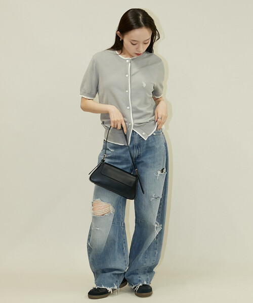 U.S. POLO ASSN.(ユーエスポロアッスン)の「U.S. POLO ASSN. × PUBLUX/ユーエスポロアッスン <接触冷感>別注 ショートスリーブ フェイクレイヤード カーディガン 限定展開(カーディガン/ボレロ・レディース・グレー/チャコールグレー/ワインレッド/ネイビー・フリ-)」の8枚目の写真