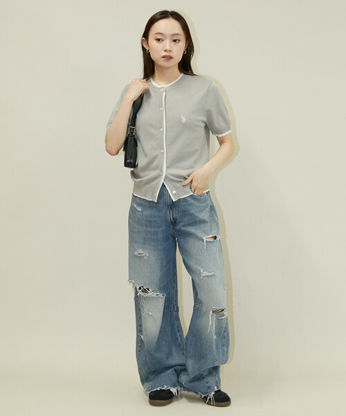 U.S. POLO ASSN.(ユーエスポロアッスン)の「U.S. POLO ASSN. × PUBLUX/ユーエスポロアッスン <接触冷感>別注 ショートスリーブ フェイクレイヤード カーディガン 限定展開(カーディガン/ボレロ・レディース・グレー/チャコールグレー/ワインレッド/ネイビー・フリ-)」の9枚目の写真