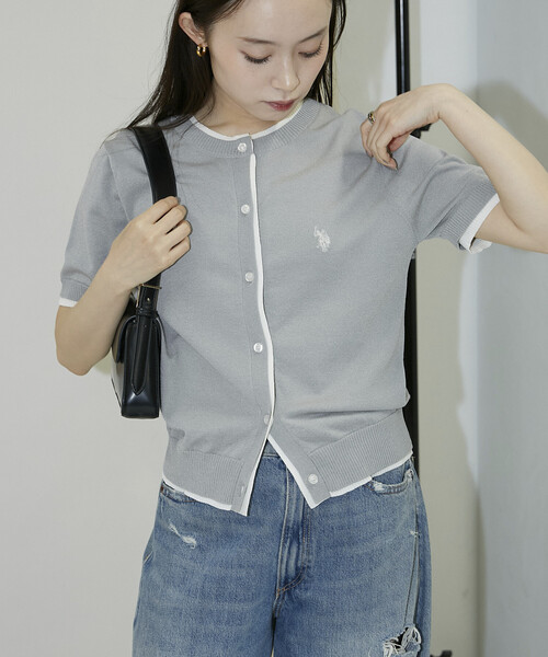 U.S. POLO ASSN.(ユーエスポロアッスン)の「U.S. POLO ASSN. × PUBLUX/ユーエスポロアッスン <接触冷感>別注 ショートスリーブ フェイクレイヤード カーディガン 限定展開(カーディガン/ボレロ・レディース・グレー/チャコールグレー/ワインレッド/ネイビー・フリ-)」の11枚目の写真