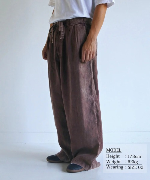 Anachronorm（アナクロノーム）の「【ANACHRONORM】FADED SULFUR DYED LINEN WIDE EASY PANTS（その他パンツ・メンズ・ワイン・2）」の11枚目の写真