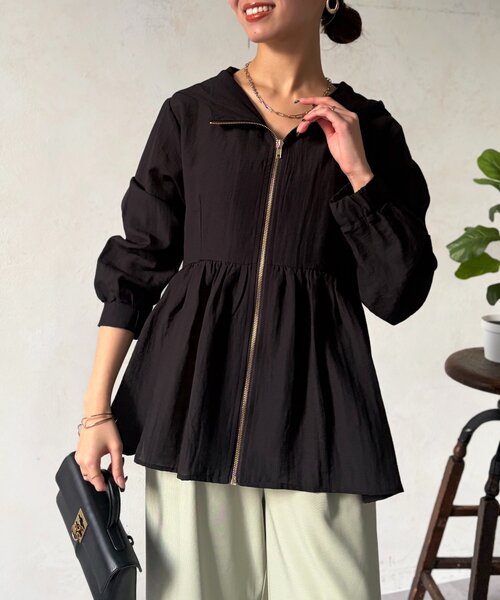 Chez toi（シェトワ）の「シアーペプラムブルゾン（ブルゾン・レディース・チャコールグレー/オフホワイト/ブラック・FREE）」の15枚目の写真