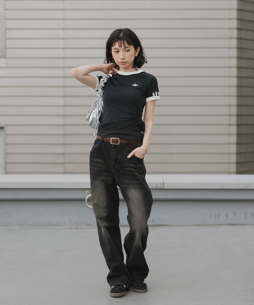 adidas（アディダス）の「adidas/アディダス レディース トレフォイルロゴ ダブルレイヤー カリ 半袖Tシャツ 2026年春夏（Tシャツ/カットソー・レディース・ライトブルー/ブラック/イエロー・S/M/L）」の4枚目の写真