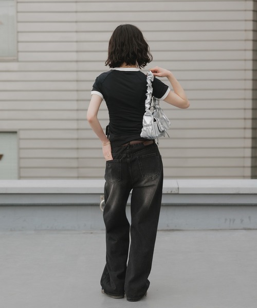 adidas（アディダス）の「adidas/アディダス レディース トレフォイルロゴ ダブルレイヤー カリ 半袖Tシャツ 2026年春夏（Tシャツ/カットソー・レディース・ライトブルー/ブラック/イエロー・S/M/L）」の7枚目の写真