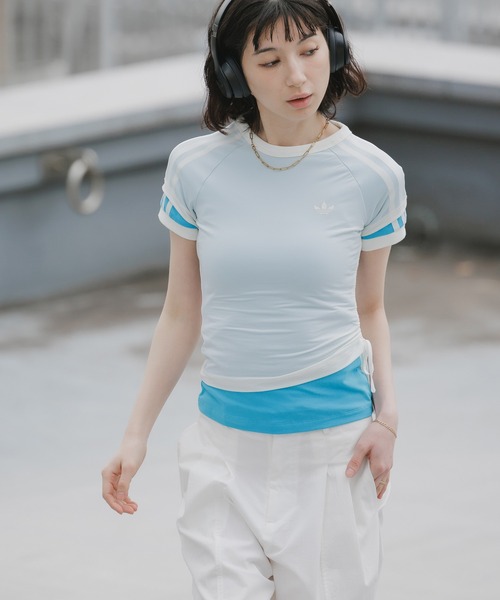 adidas（アディダス）の「adidas/アディダス レディース トレフォイルロゴ ダブルレイヤー カリ 半袖Tシャツ 2026年春夏（Tシャツ/カットソー・レディース・ライトブルー/ブラック/イエロー・S/M/L）」の9枚目の写真