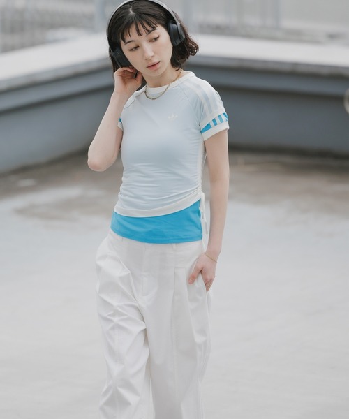 adidas（アディダス）の「adidas/アディダス レディース トレフォイルロゴ ダブルレイヤー カリ 半袖Tシャツ 2026年春夏（Tシャツ/カットソー・レディース・ライトブルー/ブラック/イエロー・S/M/L）」の10枚目の写真