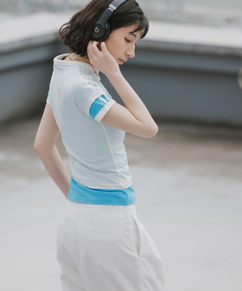 adidas（アディダス）の「adidas/アディダス レディース トレフォイルロゴ ダブルレイヤー カリ 半袖Tシャツ 2026年春夏（Tシャツ/カットソー・レディース・ライトブルー/ブラック/イエロー・S/M/L）」の12枚目の写真