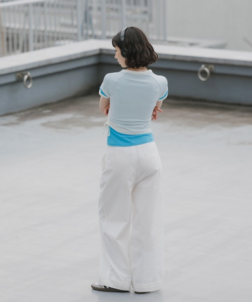 adidas（アディダス）の「adidas/アディダス レディース トレフォイルロゴ ダブルレイヤー カリ 半袖Tシャツ 2026年春夏（Tシャツ/カットソー・レディース・ライトブルー/ブラック/イエロー・S/M/L）」の18枚目の写真