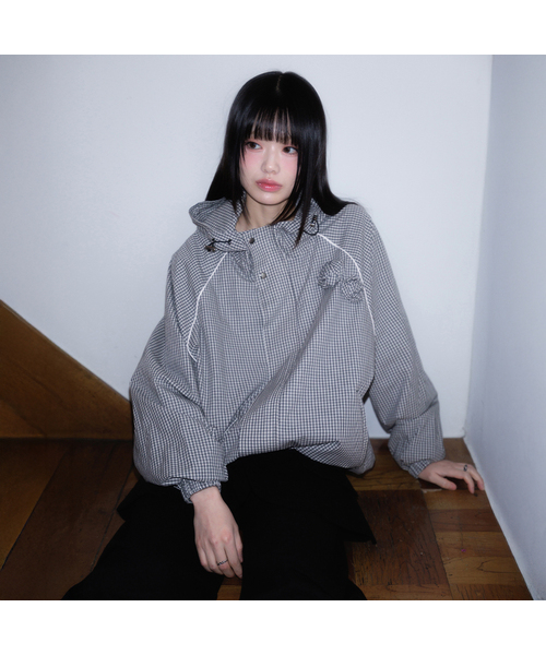 Rose Corsage Check Windbreaker [Black]（ナイロンジャケット