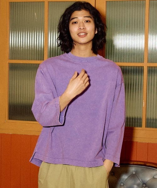 go slow caravan(ゴースローキャラバン)の「32/1 三本引き揃え ヘビー天竺 ケミカル ワイド 9/S TEE(Tシャツ/カットソー・メンズ・グリーン/パープル/イエロー・X-LARGE/LARGE/MEDIUM)」の2枚目の写真