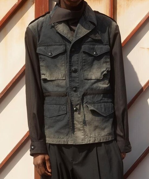 KHOKI（コッキ）の「【KHOKI/コッキ】Combination Military Jacket（ミリタリージャケット・メンズ・ブラック/カーキ・2/3）」の2枚目の写真