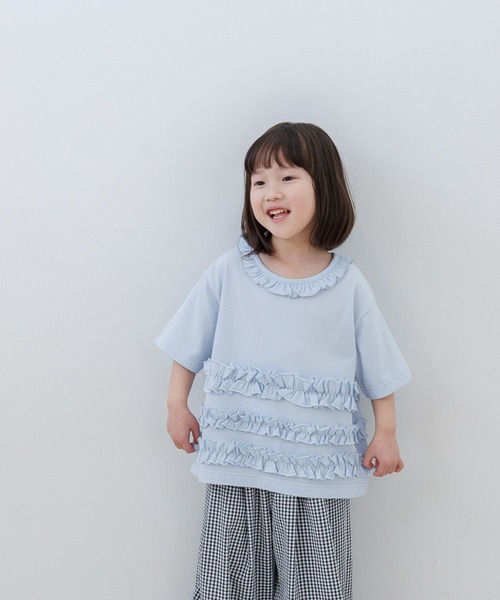 LOWRYS FARM（ローリーズファーム）の「チビフリルプルオーバーＳＳ　664976（Tシャツ/カットソー・キッズ・ブルー/オフホワイト/ブラック・140cm/130cm/120cm/110cm/150cm）」の3枚目の写真