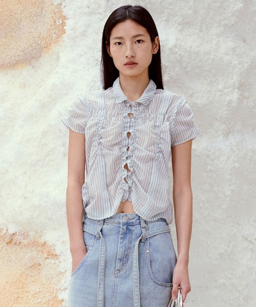Low classic　ロウクラシック　SHIRRING SHIRTS　シャツ LOW CLASSIC（ロウクラシック） ブラウス シャツ WRINKLE HALF SLEEVE