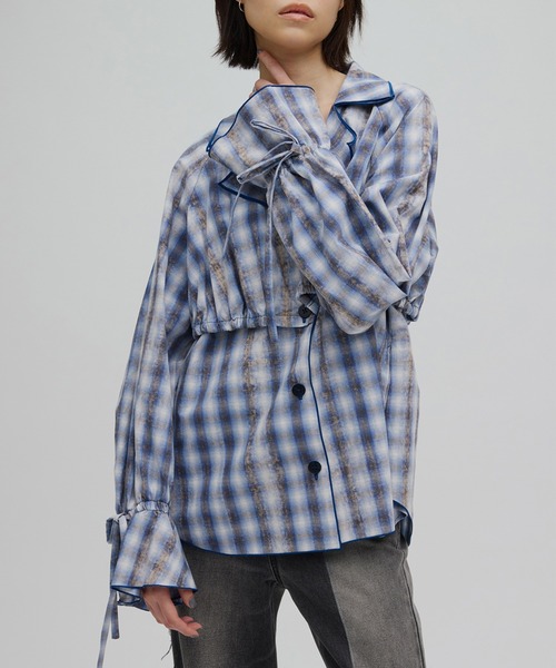 UNEVEN CHECK RIBBON SHIRT（シャツ/ブラウス）｜Ameri（アメリ）の