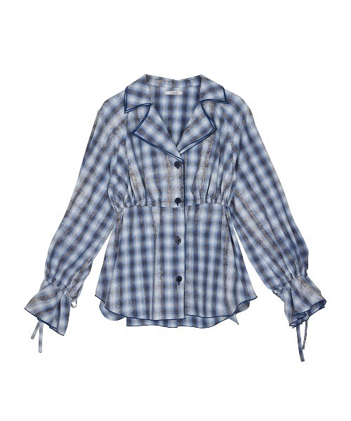 Ameri(アメリ)の「UNEVEN CHECK RIBBON SHIRT(シャツ/ブラウス・レディース・ネイビー/ブルー・FREE)」の13枚目の写真