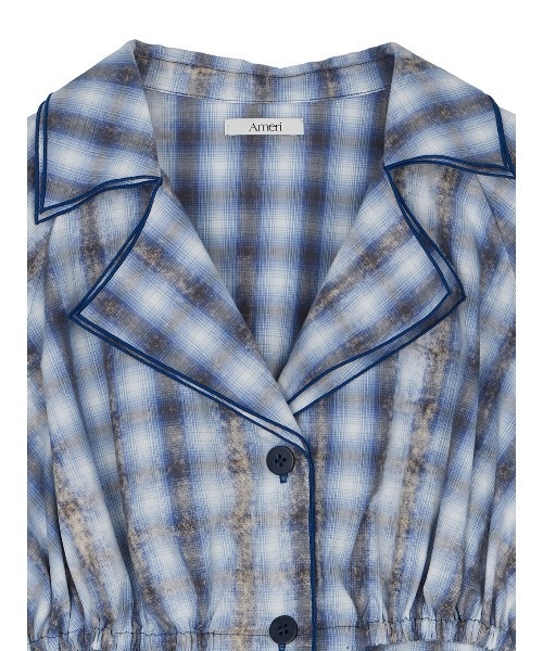 Ameri(アメリ)の「UNEVEN CHECK RIBBON SHIRT(シャツ/ブラウス・レディース・ネイビー/ブルー・FREE)」の14枚目の写真