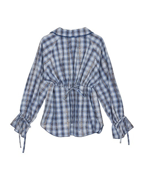 Ameri(アメリ)の「UNEVEN CHECK RIBBON SHIRT(シャツ/ブラウス・レディース・ネイビー/ブルー・FREE)」の17枚目の写真