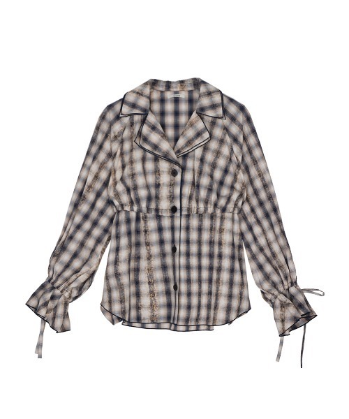 Ameri(アメリ)の「UNEVEN CHECK RIBBON SHIRT(シャツ/ブラウス・レディース・ネイビー/ブルー・FREE)」の12枚目の写真