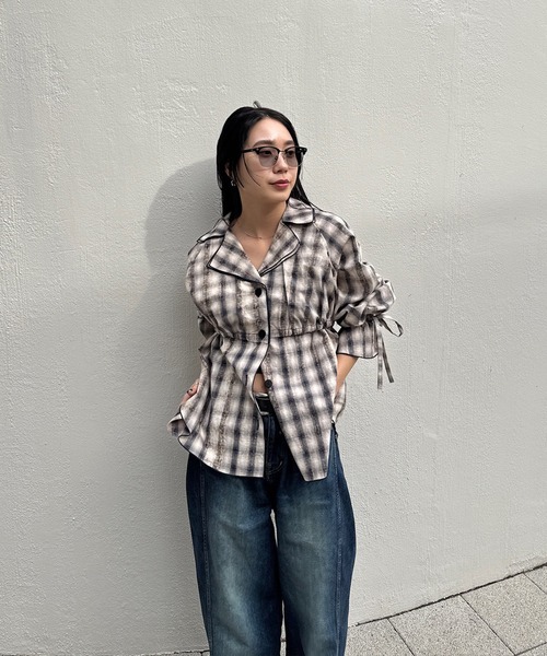 UNEVEN CHECK RIBBON SHIRT（シャツ/ブラウス）｜Ameri（アメリ）の