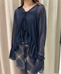 Ameri（アメリ）の「＜ZOZOTOWN限定＞RIBBON FRILL SHEER BROUSE（シャツ/ブラウス）」