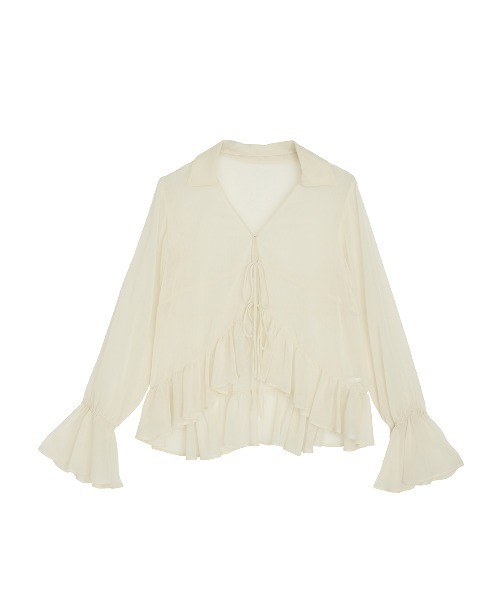 Ameri(アメリ)の「<ZOZOTOWN限定>RIBBON FRILL SHEER BROUSE(シャツ/ブラウス・レディース・ネイビー/アイボリー/ブルー・FREE)」の10枚目の写真