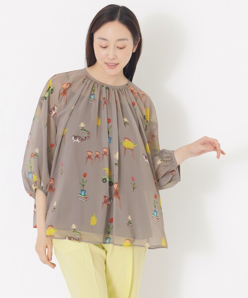 S.ESSENTIALS(エスエッセンシャルズ)の「【AIKO FUKUDAコラボ】プリントブラウス(シャツ/ブラウス・レディース・ダークネイビー/グレー系その他・38)」の1枚目の写真