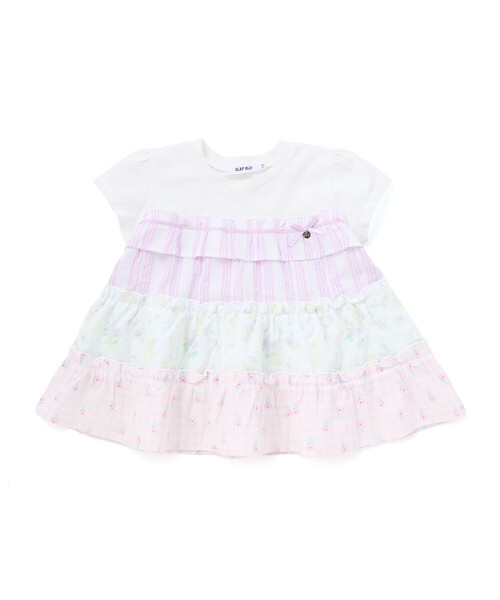 SLAP SLIP(スラップスリップ)の「【お揃い】ストライプ総柄切り替えティアード天竺半袖Tシャツ(80~130cm)(Tシャツ/カットソー・キッズ・パープル系その他/イエロー系その他・80cm/90cm/100cm/130cm/110cm/120cm)」の2枚目の写真