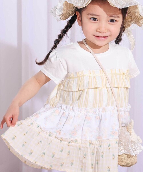 SLAP SLIP(スラップスリップ)の「【お揃い】ストライプ総柄切り替えティアード天竺半袖Tシャツ(80~130cm)(Tシャツ/カットソー・キッズ・パープル系その他/イエロー系その他・80cm/90cm/100cm/130cm/110cm/120cm)」の7枚目の写真