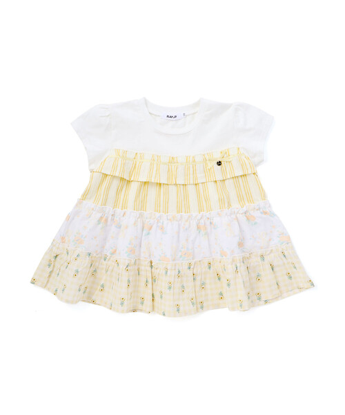 SLAP SLIP(スラップスリップ)の「【お揃い】ストライプ総柄切り替えティアード天竺半袖Tシャツ(80~130cm)(Tシャツ/カットソー・キッズ・パープル系その他/イエロー系その他・80cm/90cm/100cm/130cm/110cm/120cm)」の8枚目の写真