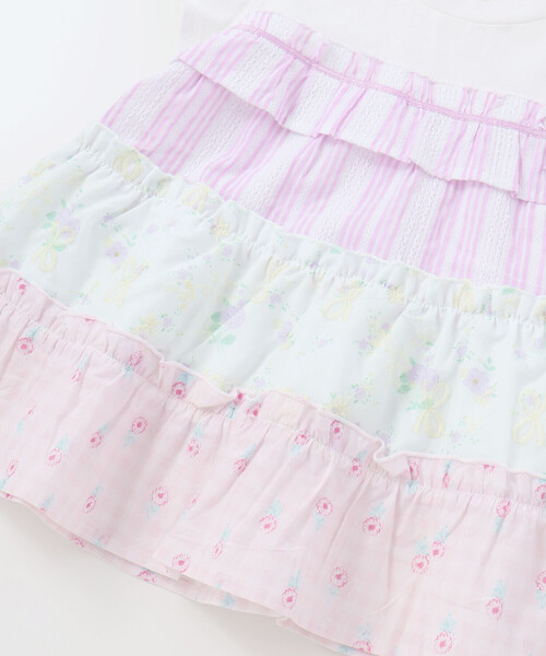 SLAP SLIP(スラップスリップ)の「【お揃い】ストライプ総柄切り替えティアード天竺半袖Tシャツ(80~130cm)(Tシャツ/カットソー・キッズ・パープル系その他/イエロー系その他・80cm/90cm/100cm/130cm/110cm/120cm)」の16枚目の写真