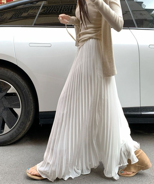 Doula Doula（ドゥーラドゥーラ）の「プリーツシフォンフレアロングスカート（スカート・レディース・ブラック/ホワイト/ベージュ・FREE）」の22枚目の写真