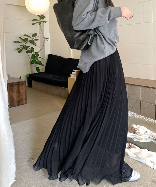 Doula Doula（ドゥーラドゥーラ）の「プリーツシフォンフレアロングスカート（スカート・レディース・ブラック/ホワイト/ベージュ・FREE）」の16枚目の写真