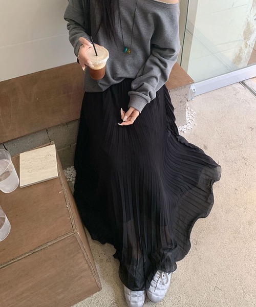 Doula Doula（ドゥーラドゥーラ）の「プリーツシフォンフレアロングスカート（スカート・レディース・ブラック/ホワイト/ベージュ・FREE）」の17枚目の写真