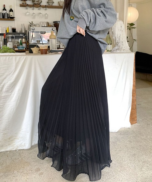 Doula Doula（ドゥーラドゥーラ）の「プリーツシフォンフレアロングスカート（スカート・レディース・ブラック/ホワイト/ベージュ・FREE）」の18枚目の写真