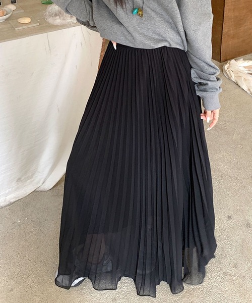 Doula Doula（ドゥーラドゥーラ）の「プリーツシフォンフレアロングスカート（スカート・レディース・ブラック/ホワイト/ベージュ・FREE）」の10枚目の写真