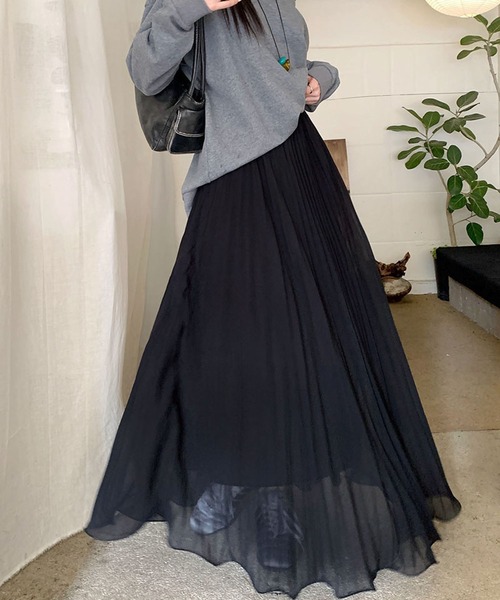 Doula Doula（ドゥーラドゥーラ）の「プリーツシフォンフレアロングスカート（スカート・レディース・ブラック/ホワイト/ベージュ・FREE）」の11枚目の写真