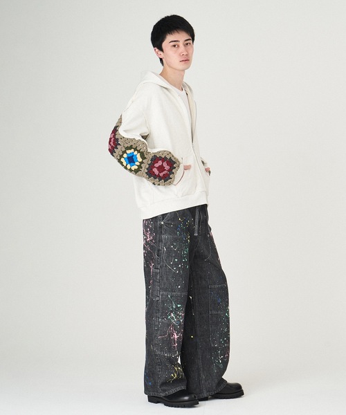 DISCOVERED（ディスカバード）の「CROCHET SLEEVE SWEAT PARKA（パーカー・メンズ・ブラック/ホワイト・1/3）」の10枚目の写真