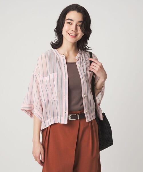 green label relaxing(グリーンレーベルリラクシング)の「100/2 ポケット ストライプ シャツ(シャツ/ブラウス・レディース・ライム/ライトピンク/オフホワイト・FREE)」の21枚目の写真
