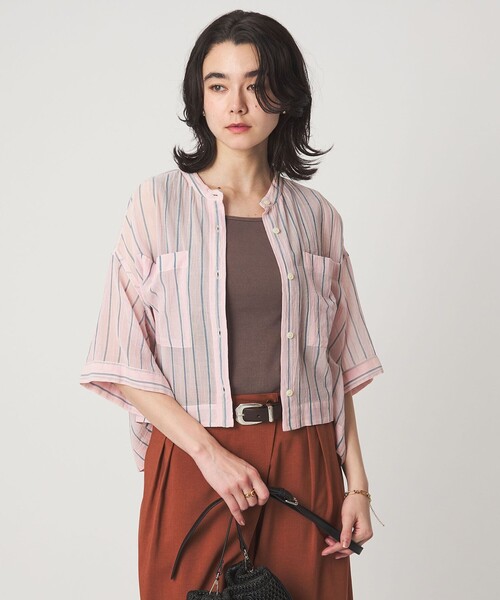 green label relaxing(グリーンレーベルリラクシング)の「100/2 ポケット ストライプ シャツ(シャツ/ブラウス・レディース・ライム/ライトピンク/オフホワイト・FREE)」の20枚目の写真