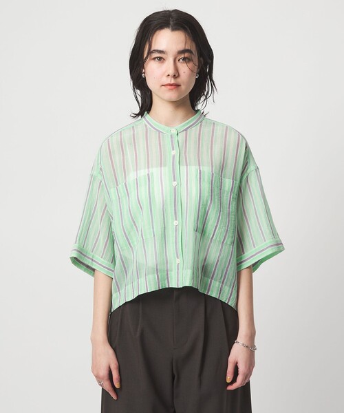 green label relaxing(グリーンレーベルリラクシング)の「100/2 ポケット ストライプ シャツ(シャツ/ブラウス・レディース・ライム/ライトピンク/オフホワイト・FREE)」の16枚目の写真