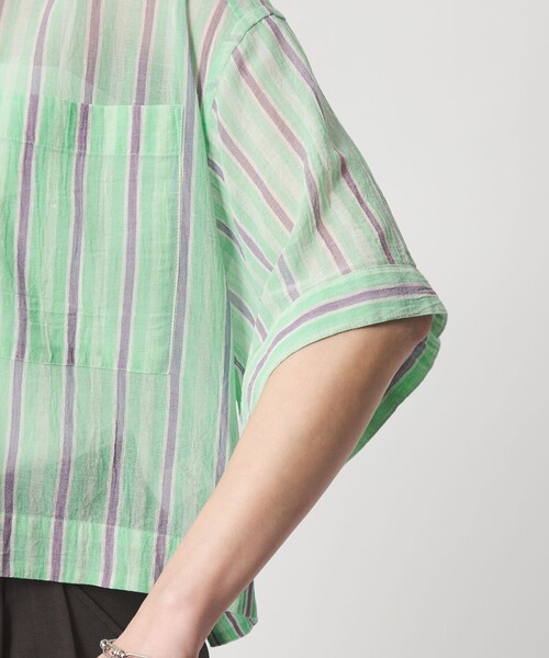 green label relaxing(グリーンレーベルリラクシング)の「100/2 ポケット ストライプ シャツ(シャツ/ブラウス・レディース・ライム/ライトピンク/オフホワイト・FREE)」の12枚目の写真