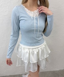 ヘンリーネックレースレイヤードトップス