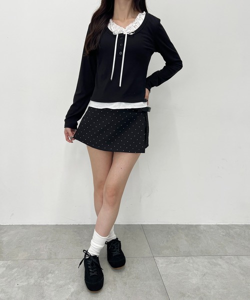 WEGO(ウィゴー)の「ヘンリーネックレースレイヤードトップス(Tシャツ/カットソー・レディース・ブラック/サックスブルー/ピンク・FREE)」の6枚目の写真