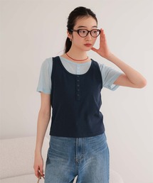 レイヤードライク半袖トップス