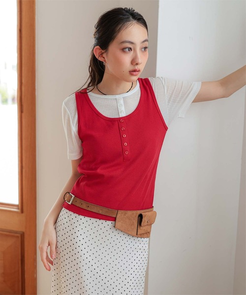miette(ミエット)の「レイヤードライク半袖トップス(Tシャツ/カットソー・レディース・チャコールグレー/ブラック/ネイビー/レッド・L/M/S)」の1枚目の写真