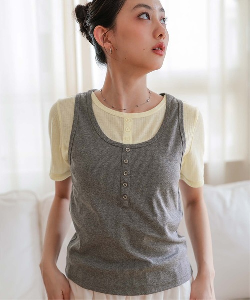 miette(ミエット)の「レイヤードライク半袖トップス(Tシャツ/カットソー・レディース・チャコールグレー/ブラック/ネイビー/レッド・L/M/S)」の11枚目の写真